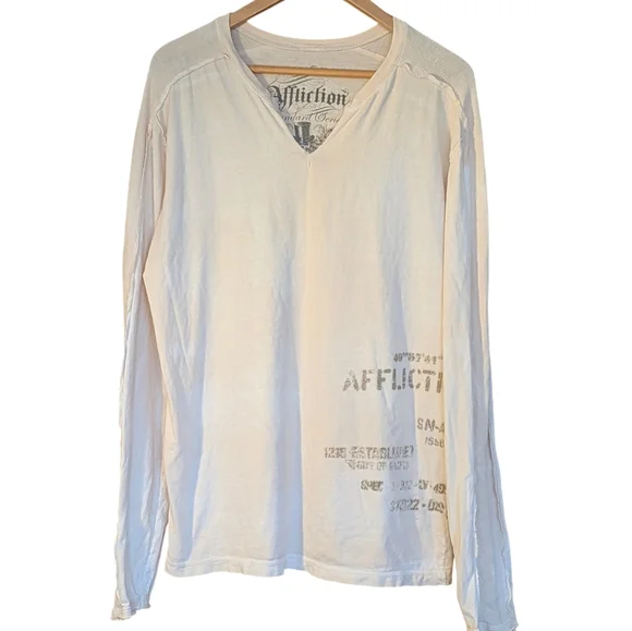 Affliction White Long Sleeve Shirt Men's XL Standard Bikercore Grunge Skater - Picture 1 of 7